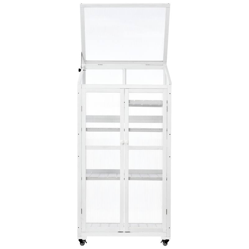 Wooden Large Greenhouse with Wheels and Adjustable Shelves - 62 Inch