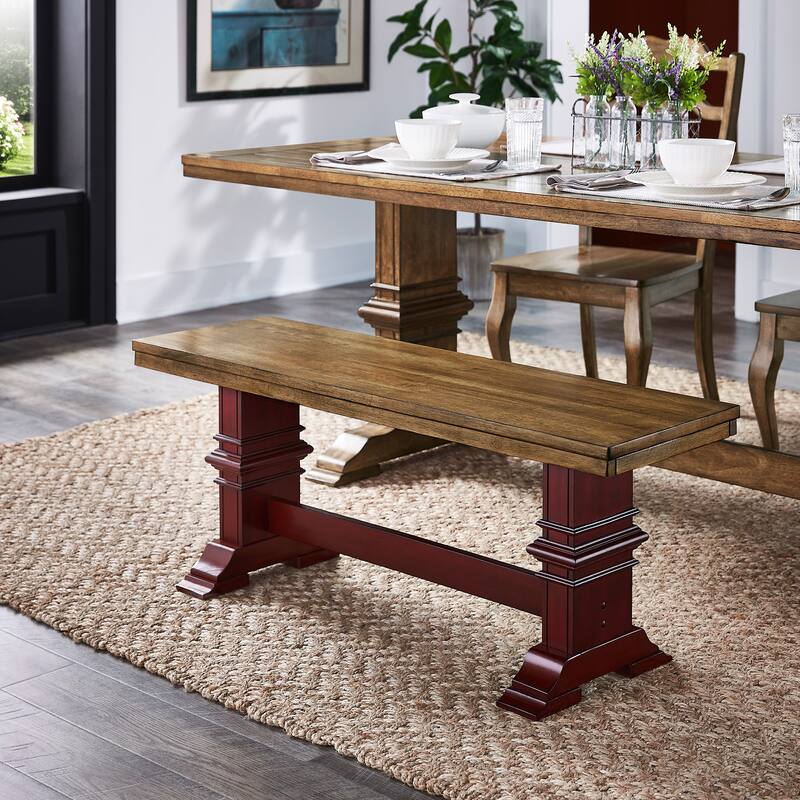 Ronda Two-Tone Trestle Leg Wood Dining Bench