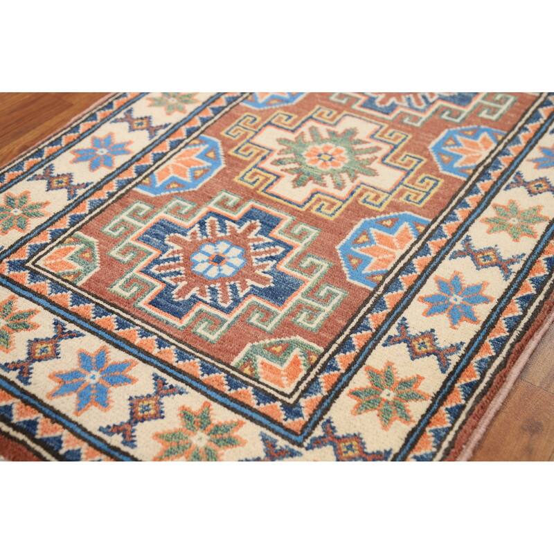 Traditional Kazak Oriental Foyer Rug Handmade Brown Wool Carpet - 2'0"x 3'0"
