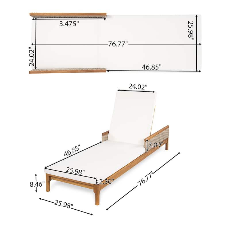 Solid Acacia Wood Sun Lounger with Cushions and Light Wicker,76.8"Outdoor Patio Furniture for Garden, Deck,Poolside Relaxation