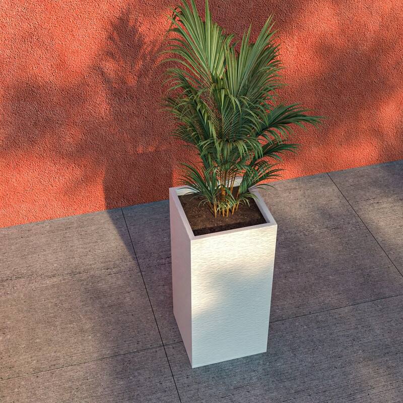 Basalt Modern Tall Square MGO Fiberstone Planter with Drainage, Weather-Resistant Indoor & Outdoor Patio Pot