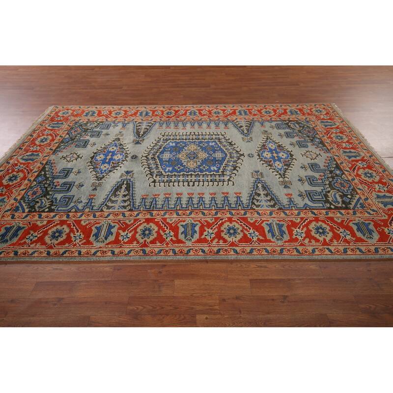 Geometric Heriz Serapi Rug Hand-Knotted Wool Carpet - 6'0"x 9'1"