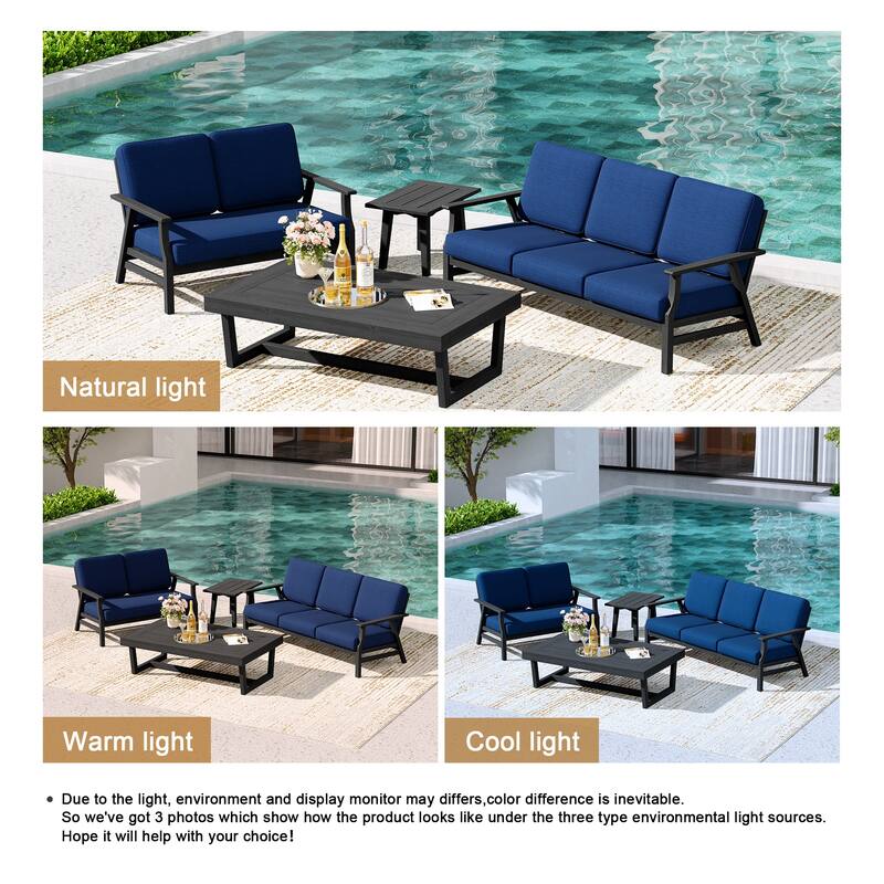 Teak Outdoor Seating Set with Daybed & Tables.