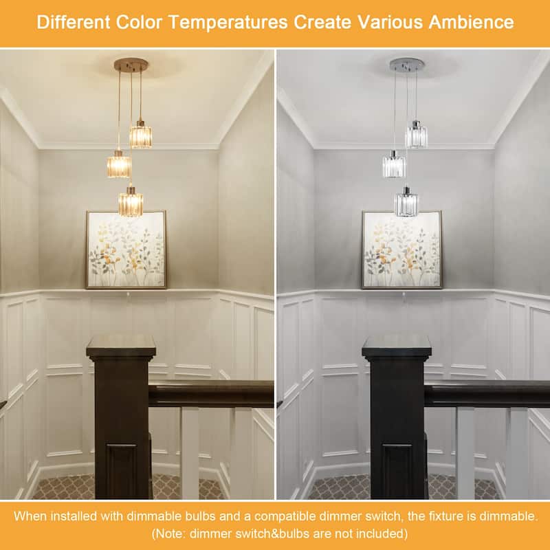 Modern 3-Light Crystal Chandelier, Kitchen Island Pendant Lights, Classic Semi Flush Mount Chandelier for Dining Room