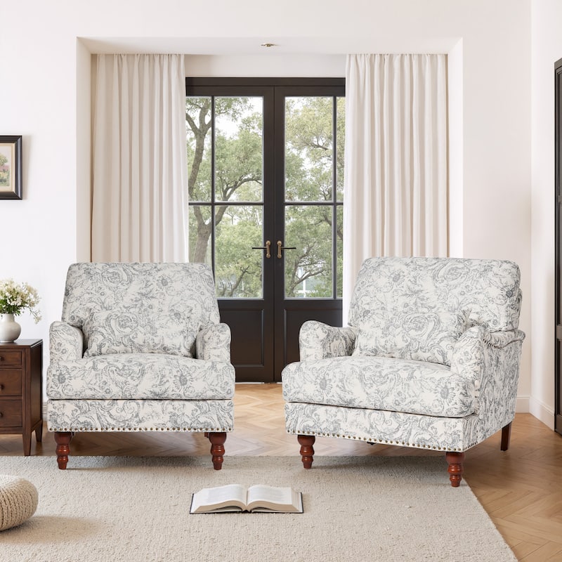 Set of 2 Mid Century Chenille Upholstered Accent Chairs