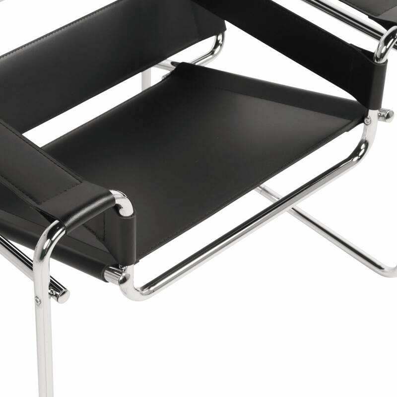 Breuer Chair Company Model B3 Wassilly Armchair Arm Chair w/ Chrome Frame & Black Bonded (REgenerated) Leather (Made in Italy)