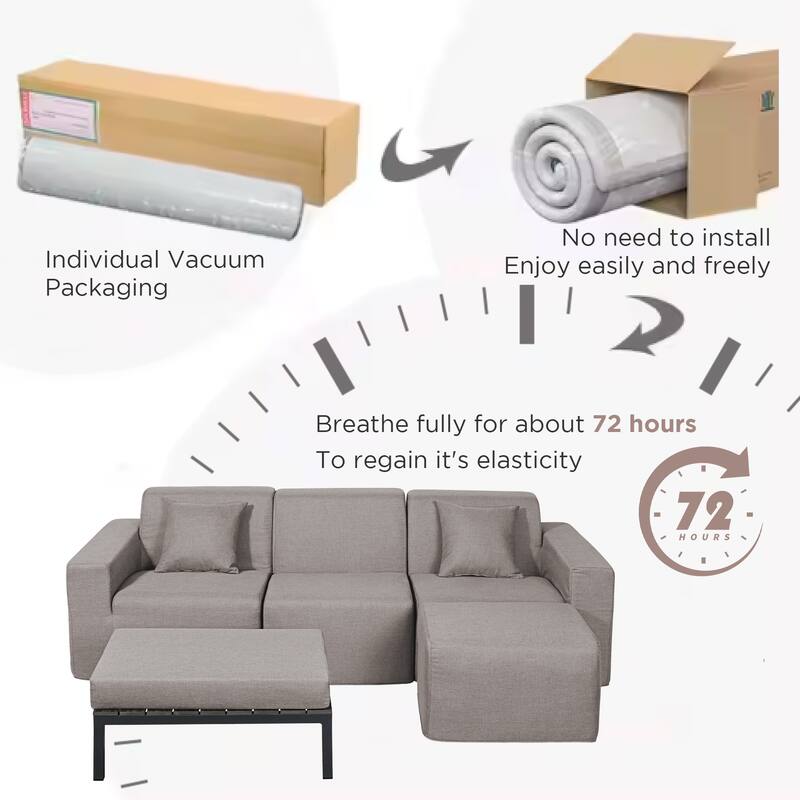 Outdoor and Indoor Modern Modular Patio Sectional Sofa with L-Shape Chaise, Cloud Sectional Couch with Comfy Chaise