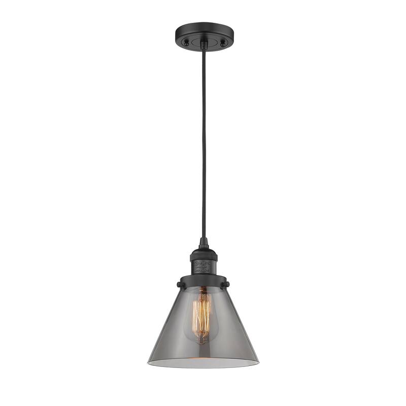 Innovations Lighting Franklin Restoration Cone - 1 Light 8" Cord Hung Mini Pendant - Matte Black/Light Smoke