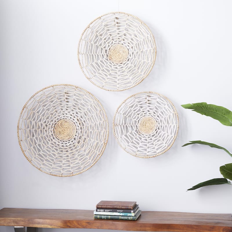 Dried Plant Plate Handmade Basket Home Wall Decor - Set of 3 Brown or Cream - Roche River Decor