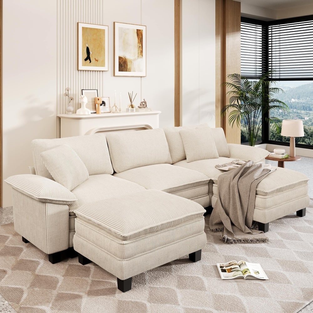 MAISON ARTS Modular Cloud Sectional Sofa, Comfy L- or U-Shaped Couch with Ottomans & Pillows, 4–6 Seat Living Room Sofa