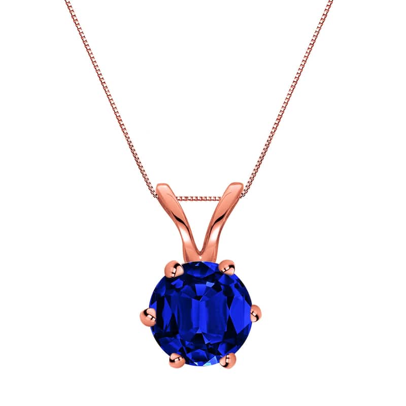 Auriya 14K Gold Lab Grown Gemstone Blue Sapphire Pendant Round 0.20 to 1.00 ct. tw. 6-Prong Basket - 0.30ct. tgw. - Rose