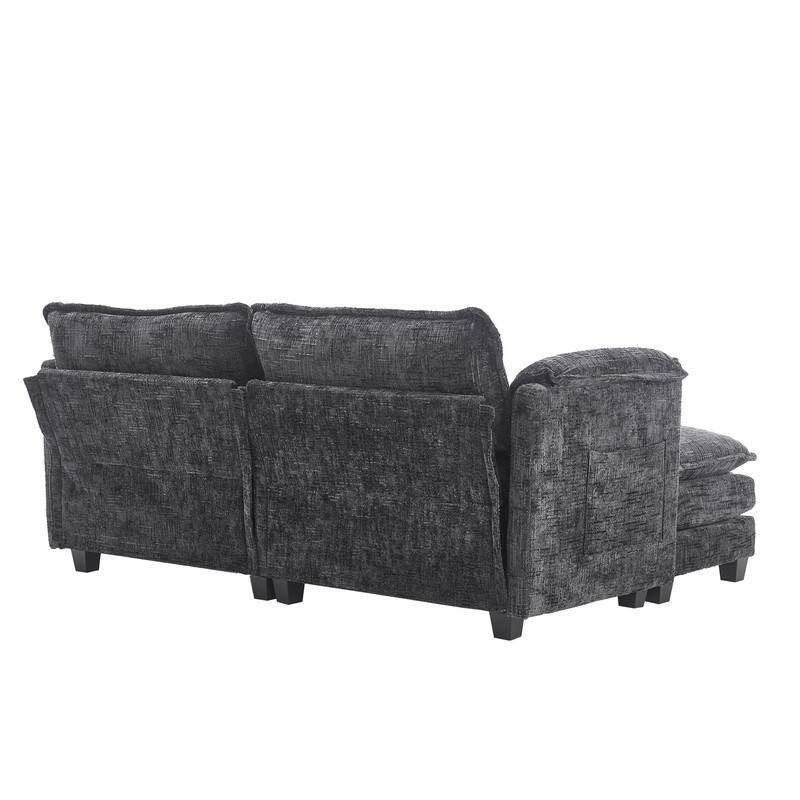 76.77" Chenille Upholstered Sofa with 2 Ottomans