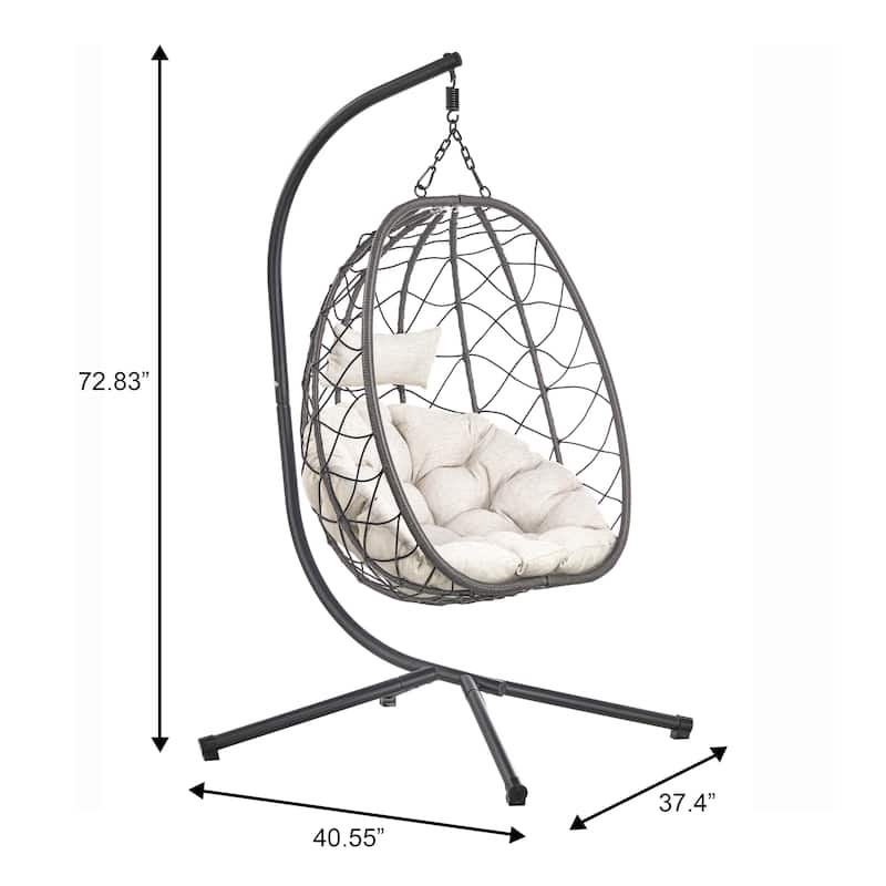 Summit Hanging Egg Swing Chair with Foldable Shell for Patio Balcony Backyard Garden Porch Home Office