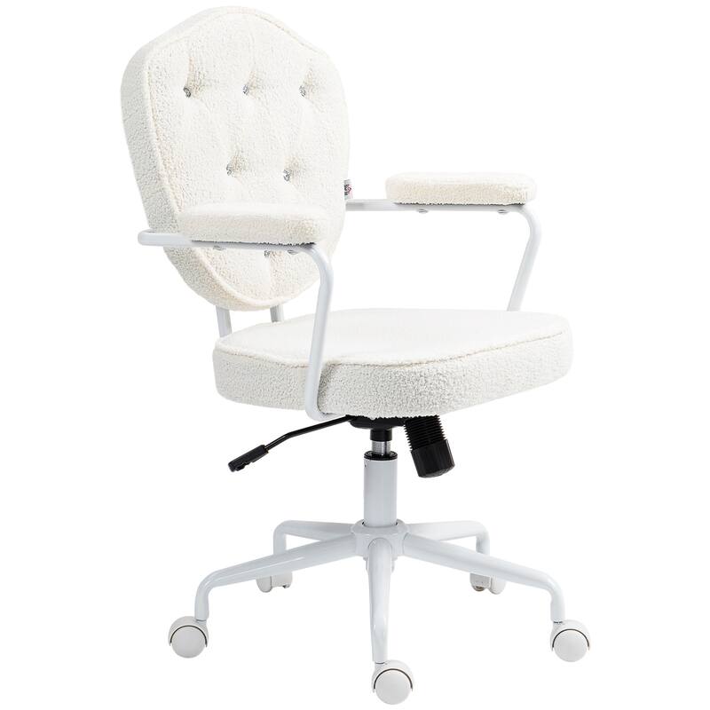 Cozy Teddy Fleece Office Chair, Cute Home Computer Desk Chair, Swivel Vanity Chair