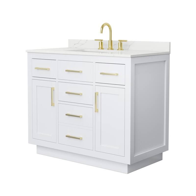 Wyndham Collection WCG262642S-QTZ-US3MXX Beckett TK 42" Free Standing - White / Giotto Quartz Top / Brushed Gold Hardware