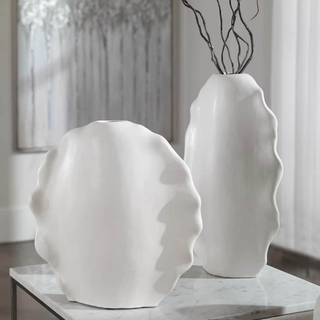 Ruffled Feather Ceramic Vase - 20" - Set of 2