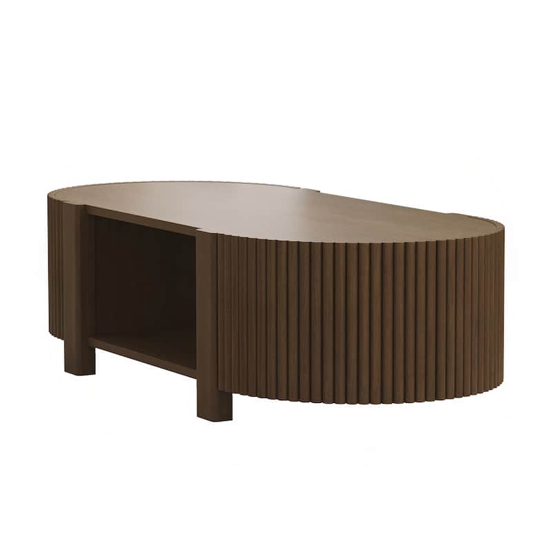 Oval Fluted Coffee Table with Storage for Living Room