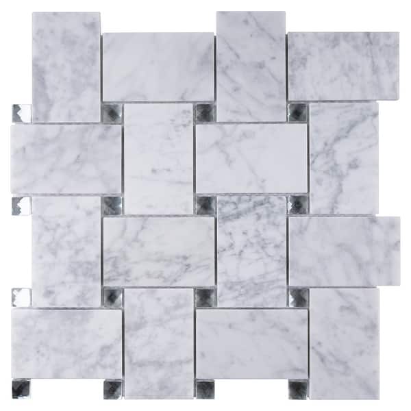 TileGen. White Carrara Diamond Marble Mosaic in White Wall Tile (10 sheets/9.6 sqft.) On Sale