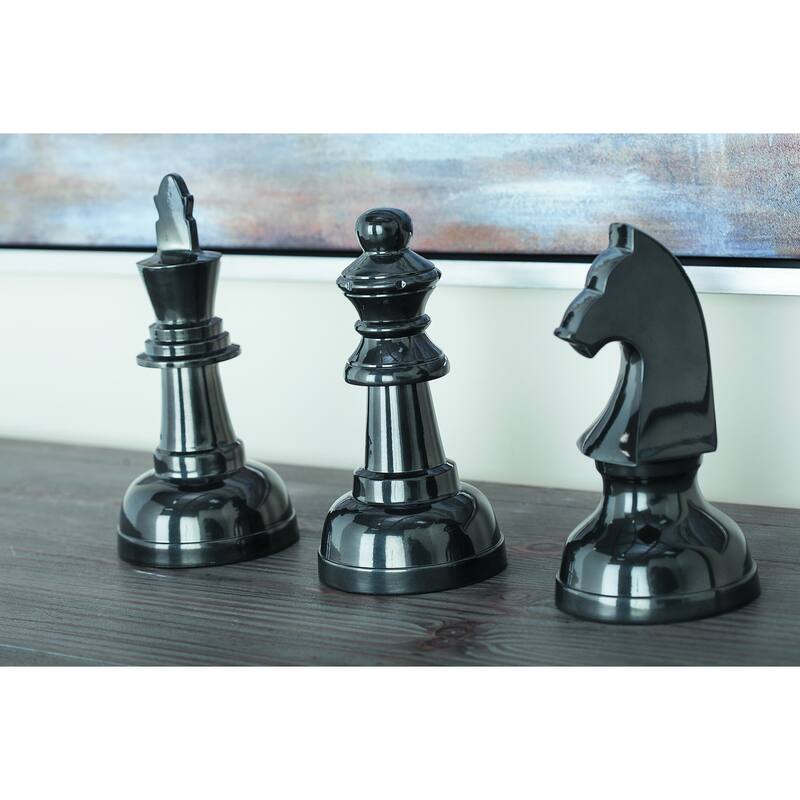 CosmoLiving by Cosmopolitan Silver or Dark Gray Aluminum Metal Chess Sculpture with Knight, Queen and King (Set of 3)
