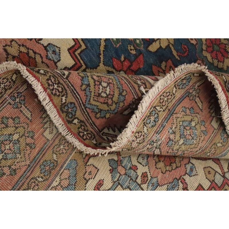 Hand Knotted Oriental 100% Wool Carpet Traditional Floral Navy Blue & Blues Heriz (serapi) Area Rug - 12' 3'' X 9' 9''