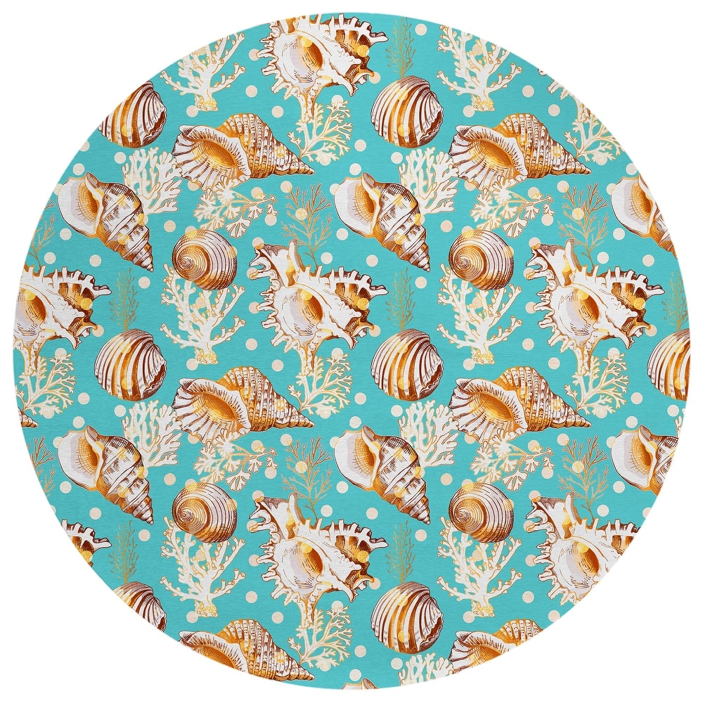 Indoor/ Outdoor Surfside Coral Shells Washable Rug New