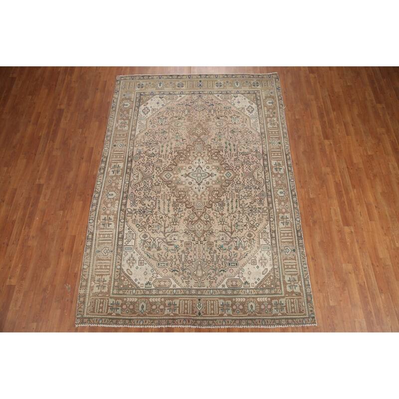 Hand Knotted Oriental 100% Wool Carpet Traditional Medallion Pink Tabriz Area Rug - 9' 4'' X 6' 4''