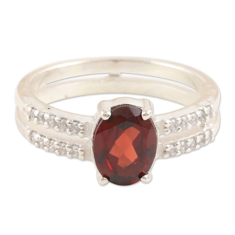Novica Handmade Passion Catwalk Cubic Zirconia And Garnet Solitaire Ring - 5