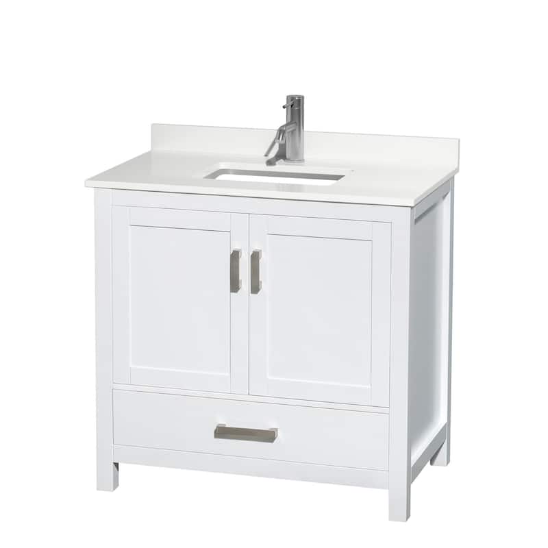 Wyndham Collection WCS141436S-QTZ-UNSMXX Sheffield 36" Free Standing - White / White Quartz Top / Brushed Chrome Hardware