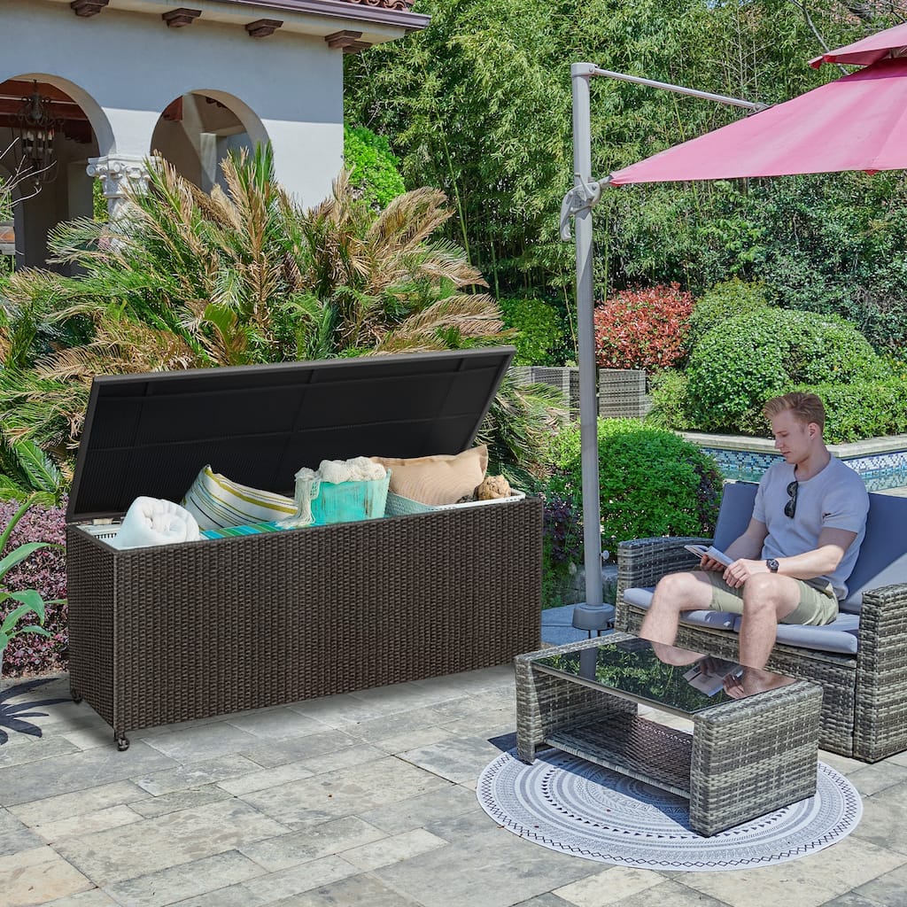 Mcferran Water Resistant Gas-lift Deck Box with Wheels