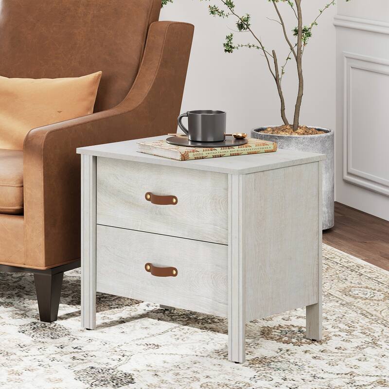 WAMPAT Set of 2 Wood Nightstand for Bedroom, Small Side Table with 2 Drawers，White