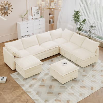 8-Piece Modular Sofa Bed with Storage, Beige Polyester, for Any Living Space