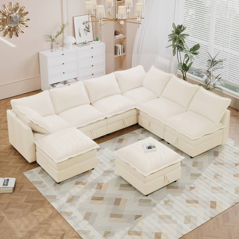 Christopher Knight Home - Salomo Fabric 8-Piece Modular Storage Sofa - Beige
