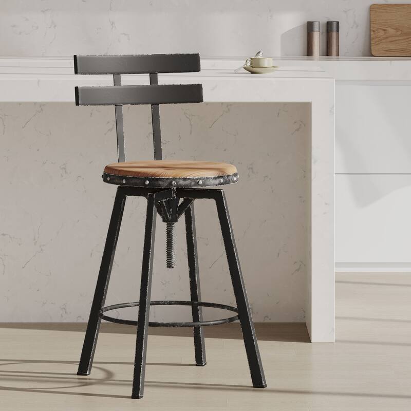Metal barstool with wooden seat