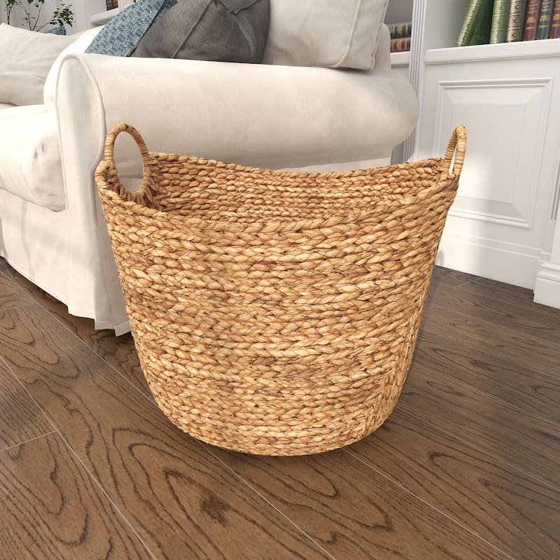 Seagrass Handmade Large Woven Decorative and Functional Storage Basket with Handles - Brown, White, Black