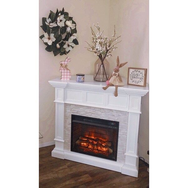 Top Product Reviews For Copper Grove Helianthus White Faux Stone Corner Convertible Infrared Electric Fireplace N A 20881972 Overstock