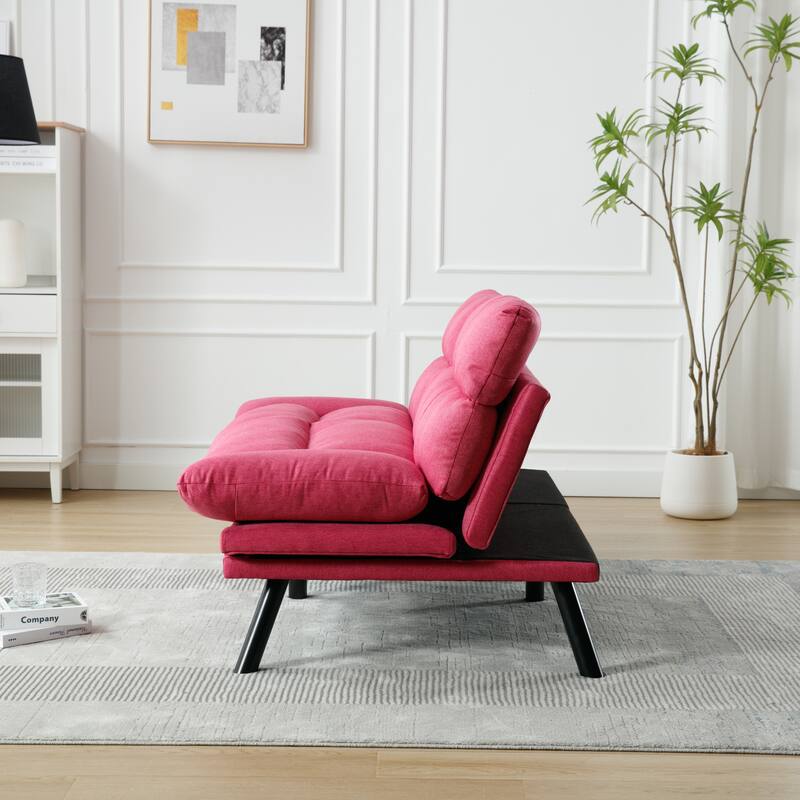 Modern 2-Seater Linen Sofa with Metal Legs, Set of 1