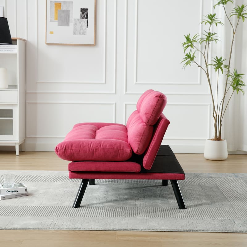Modern Upholstered 2 Seaters Sleeper Sofa with Thick Cushion and Metal Feet