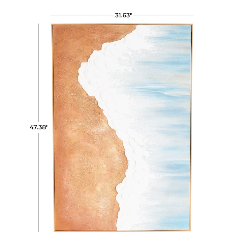 Canvas Landscape Abstract Ocean Wave Living Room Framed Wall Art - Blue - Roche River Decor