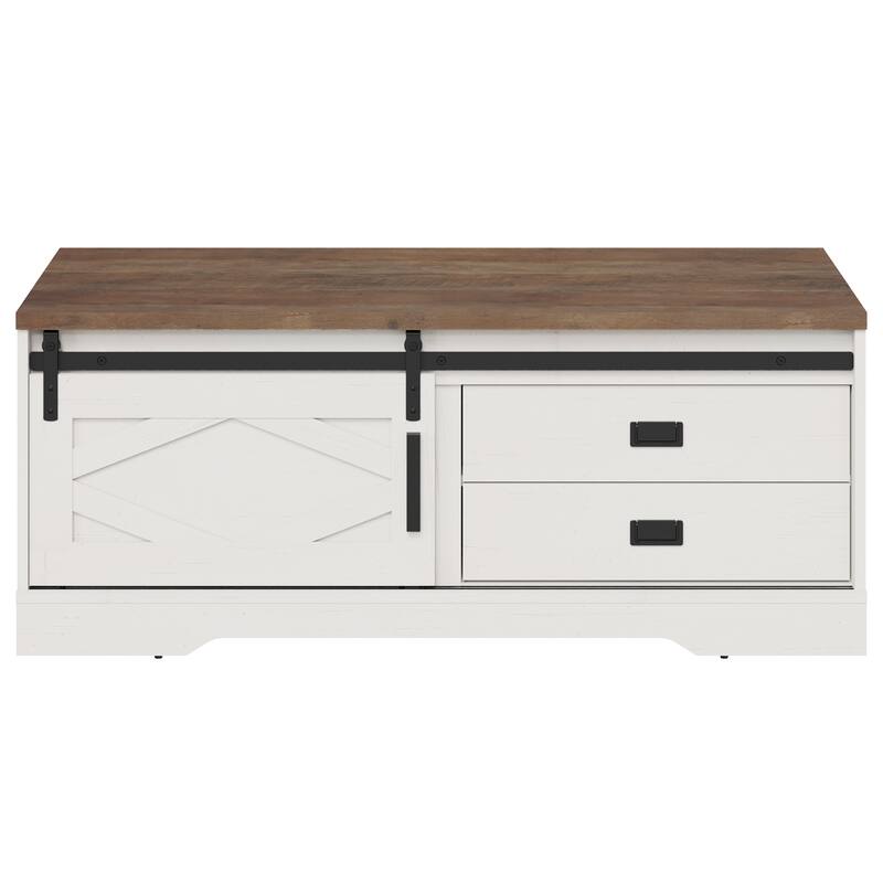 WAMPAT Rustic Coffee Table with Drawer and Storage