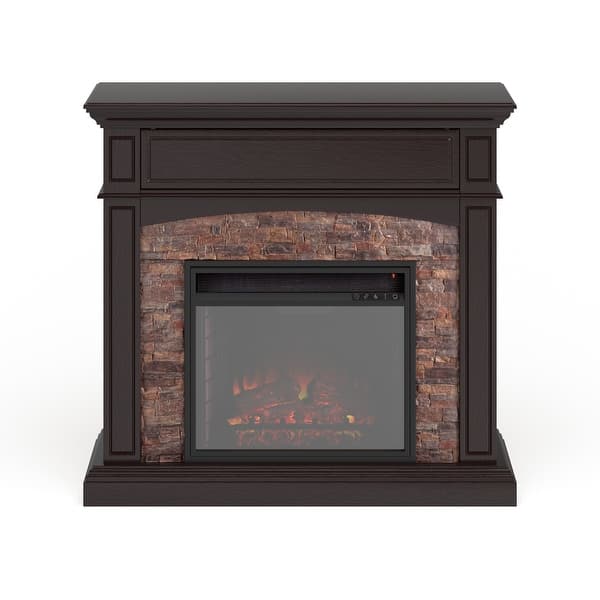 Shop Copper Grove Ebony Faux Stone Corner Electric Media Fireplace