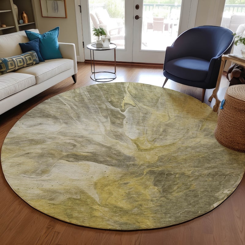 Machine Washable Indoor/ Outdoor Chantille Contemporary Splash Rug - Taupe - 8' x 8'