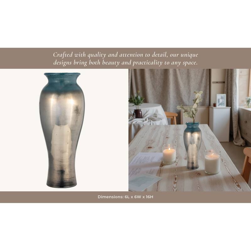 Sagebrook Home Handcrafted Glass Vase - Sleek Decorative Accent for Modern and Glam Styles