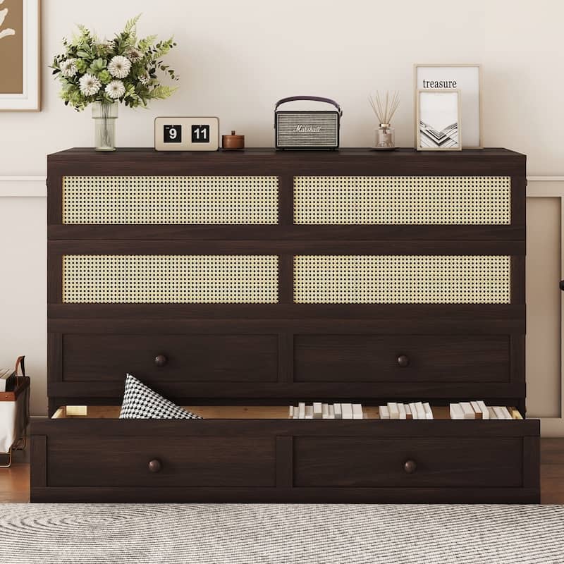 Pine Wood Cabinet Bed with Rattan Decoration and Storage Drawer
