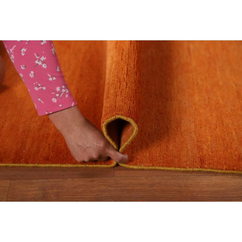 Contemporary Gabbeh Oriental Foyer Rug Hand-Knotted Orange Wool Carpet - 3'2"x 4'11"