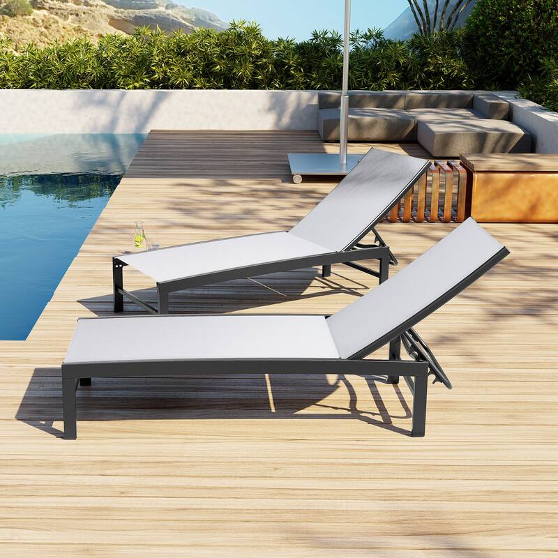 VredHom Outdoor Aluminum Adjustable Chaise Lounge Chairs (Set of 2) - 60.4 in L * 24.6 in W * 16.1/40.8 in H - Light Grey