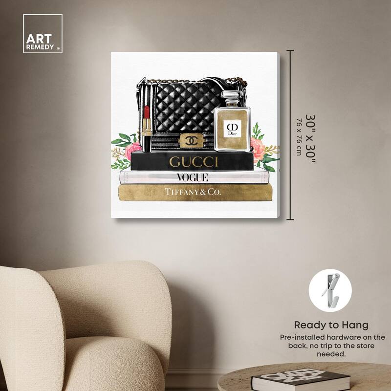 Luxury Paris Handbag and Books Canvas by Art Remedy, Gallery Wrapped
