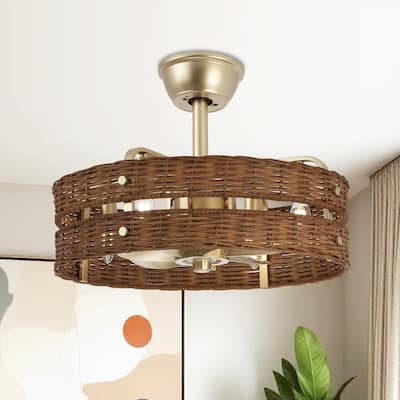 18.5" Rattan Caged Ceiling Fan with Light Kit and Remote Control