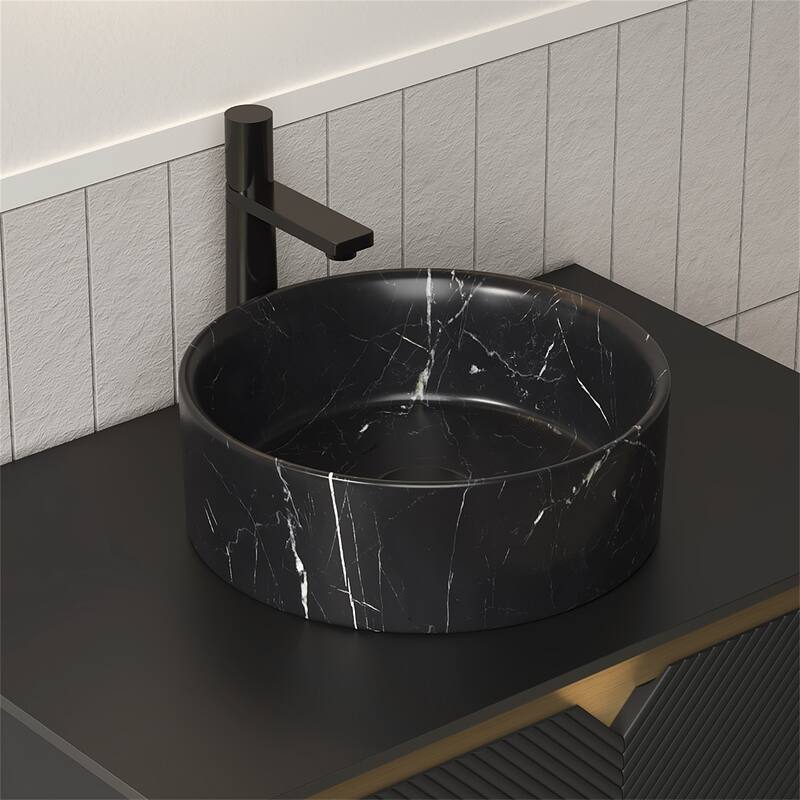 14" Matte Black Bathroom Round Ceramic Sink