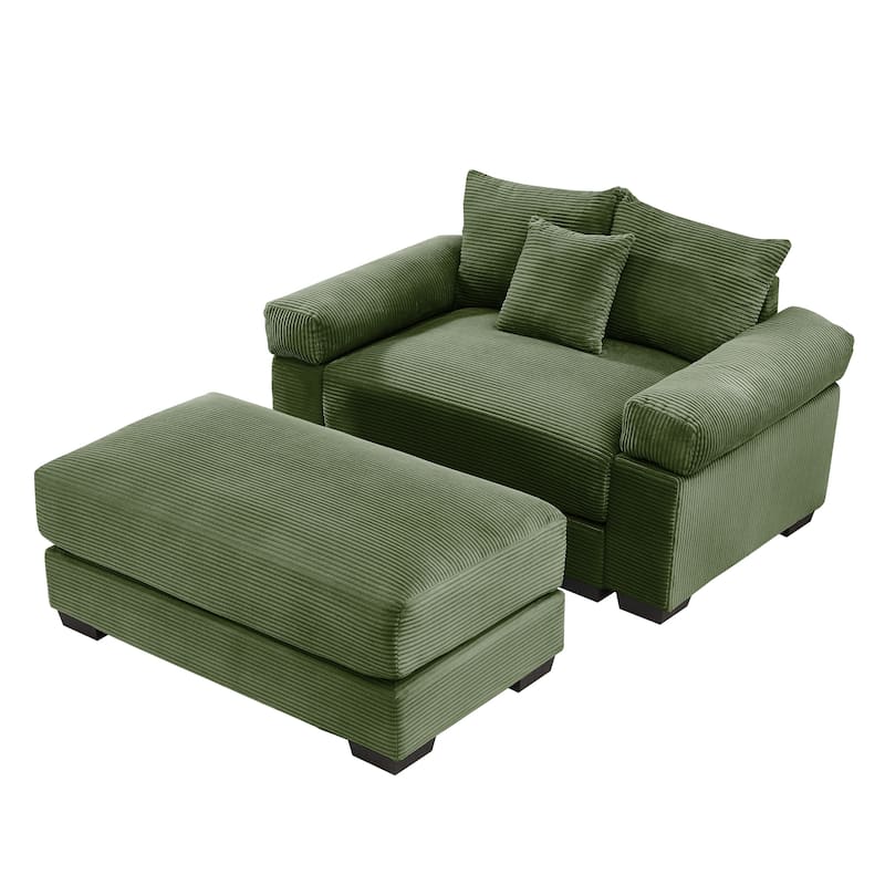 Oversized Chaise Lounge Corduroy Chair Indoor Single Sofa with Ottoman for Living Room Bedroom