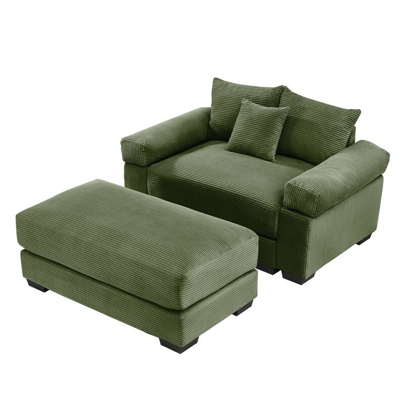 Roomfitters 54.3" Oversized Cloud Modular Sofa & Ottoman, Corduroy Deep Seat Couch with Thick Armrests